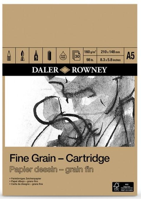 DALER ROWNEY A5 FINE GRAIN CARTRIDGE PAD 160GSM 30 SHEETS