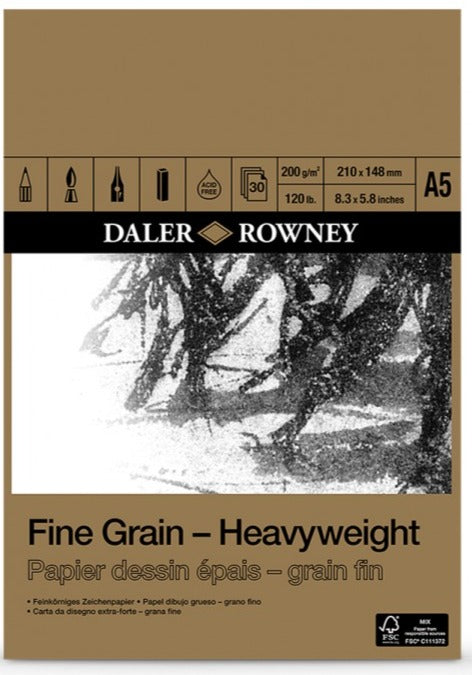 DALER ROWNEY A5 FINE GRAIN DRAWING PAD 200GSM 30 SHEETS