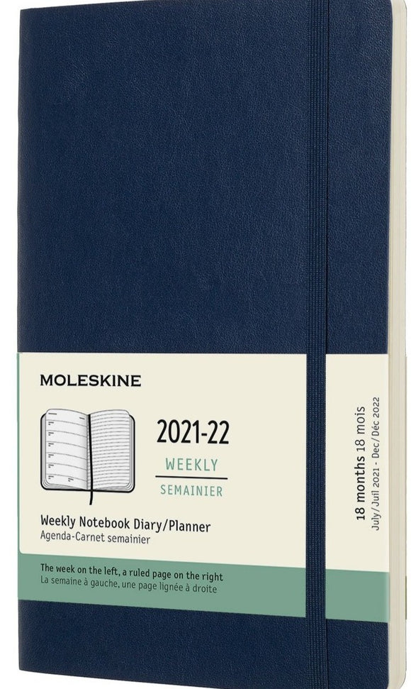 Moleskine 2022 18 month Weekly Notebook Diary Large Soft Covered Planner-Sapphire Blue