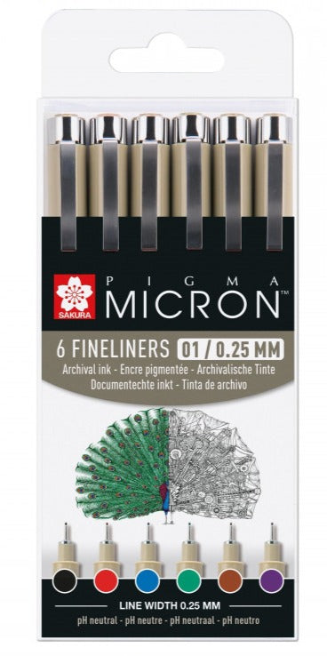 Pigma Micron Fineliners 01 - Sakura - 0,25 mm, 6 pcs