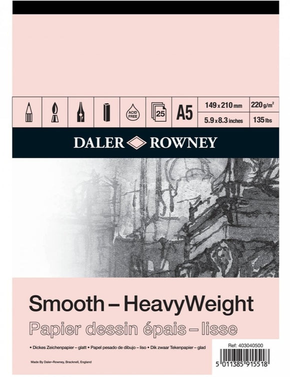 DALER ROWNEY A5 HEAVY WEIGHT CARTRIDGE PAD 220GSM 25 SHEETS