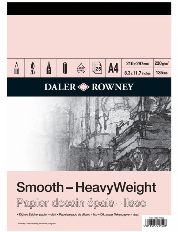 DALER ROWNEY A4 HEAVY WEIGHT CARTRIDGE PAD 220GSM 25 SHEETS