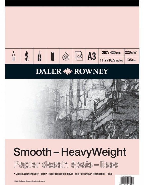 DALER ROWNEY A3 HEAVY WEIGHT CARTRIDGE PAD 220GSM 25 SHEETS