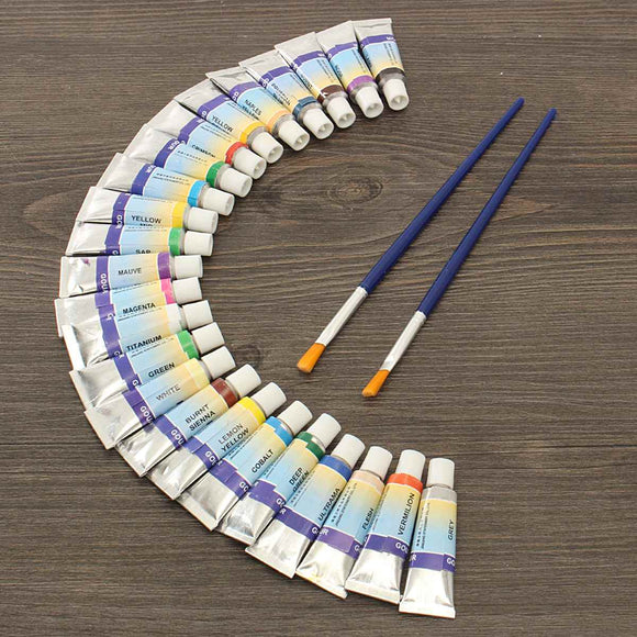 Professional 24 Colors 5ml Paint Tube Gouache Drawing Watercolor + 2 Brushes for Artist School Student Water Paint Hand Painted