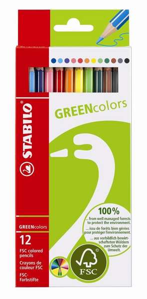 STABILO GREEN colors FSC-certified coloured pencil cardboard wallet of 12 colours