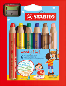 STABILO woody 3 in 1 wallet of 6 colours with sharpener